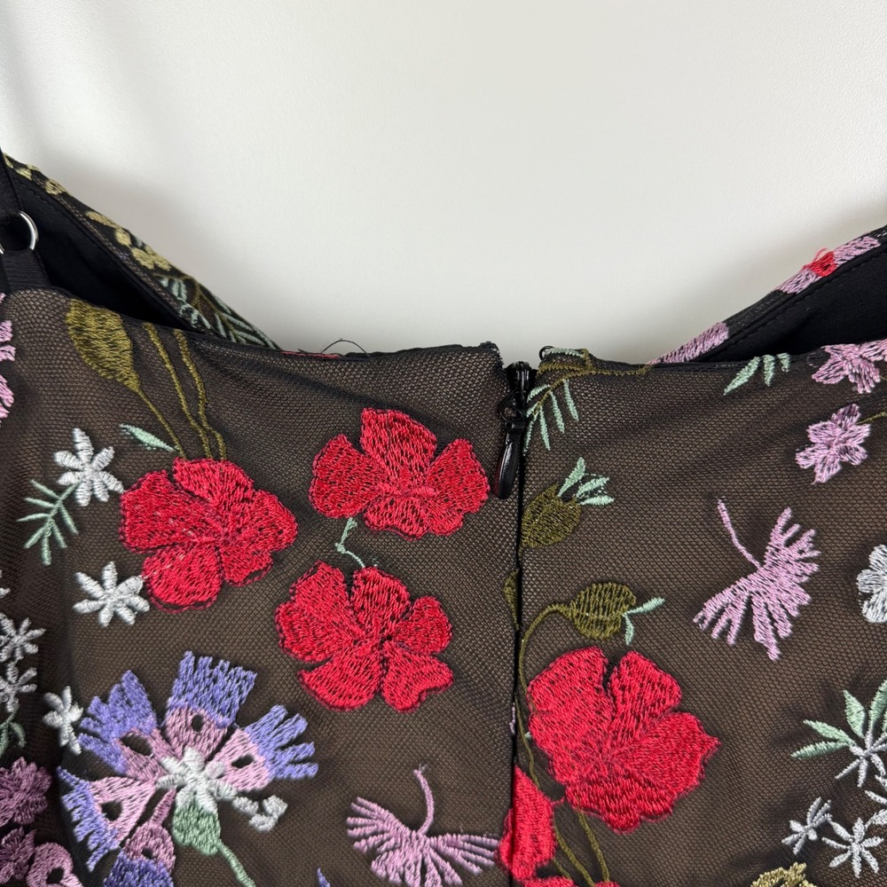 Dress the Population Black Floral Midi Dress with Red and Pink Embroidery - Picture 8 of 16